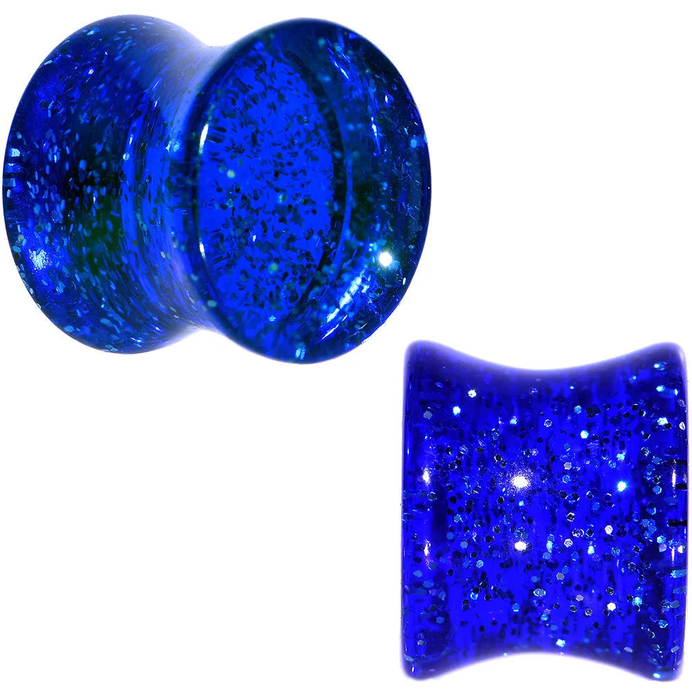 00 Gauge Blue Glitter Acrylic Saddle Plug Pair