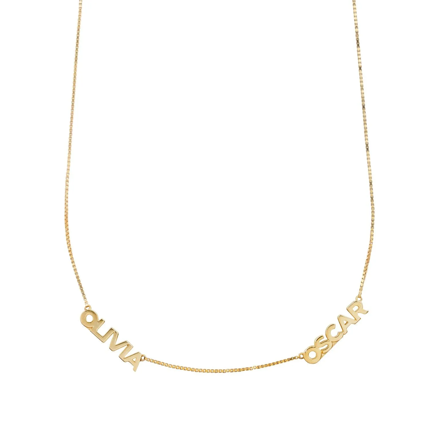 18K Gold Vermeil Double Name Necklace with Classic Box Chain