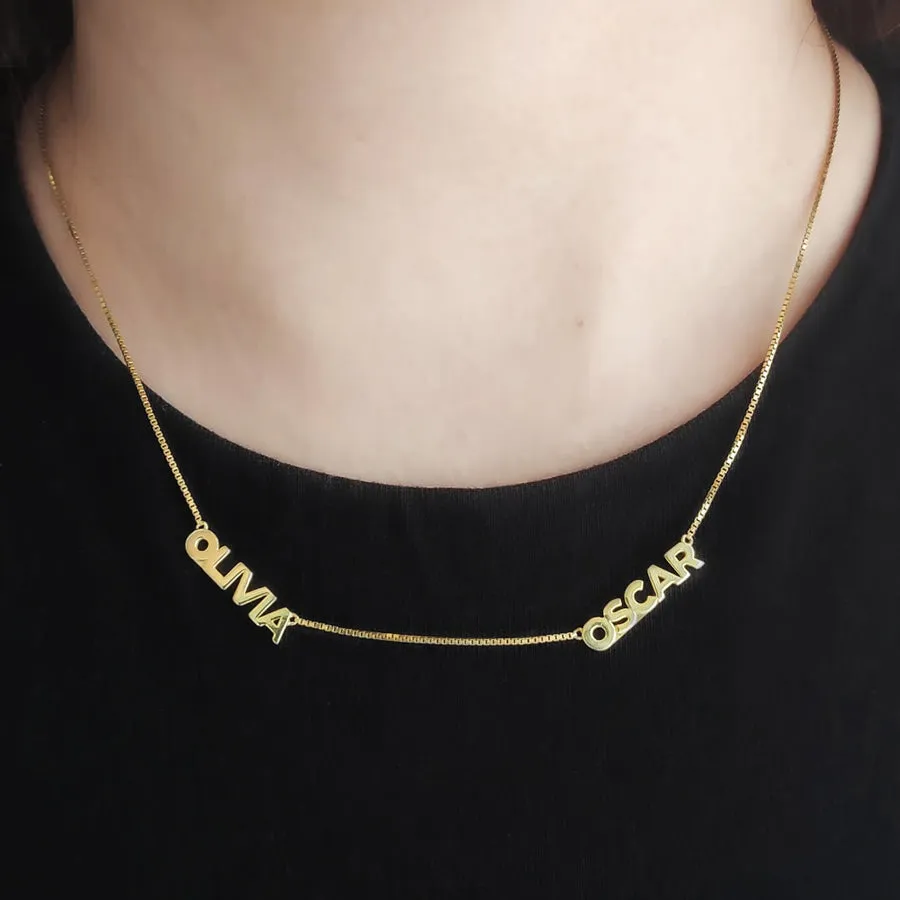 18K Gold Vermeil Double Name Necklace with Classic Box Chain