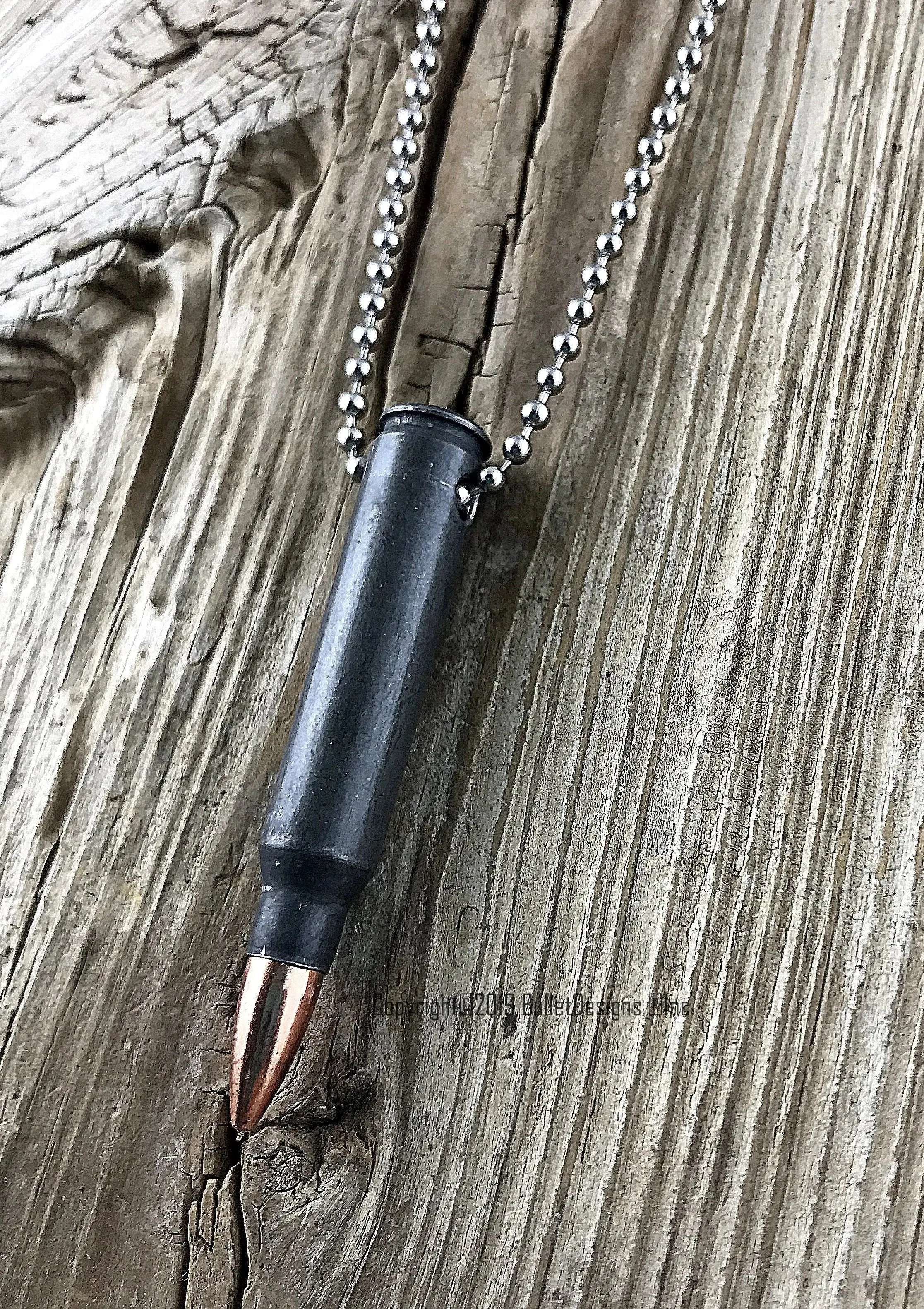 223, M4, AR15 Gray Steel Bullet Necklace, Drilled, 556