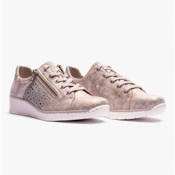 53715-90 Ladies Wedge Trainers Metallic Cement