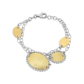 925 Sterling Silver 2 Toned Gold and Rhodium Plated Fancy Matte Finish Oval Link Bracelet - SPB00018