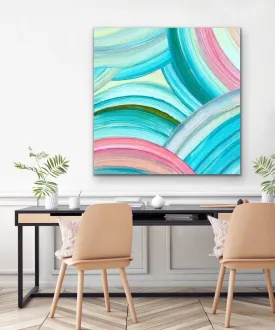 A Rainbow World - Abstract Pink And Green Swirl Rainbow Painting Wall Art Print