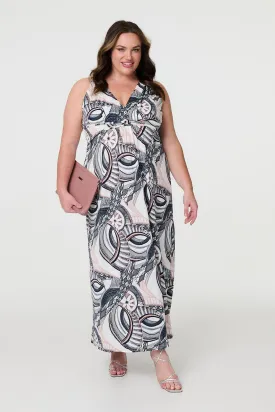 Abstract Print A-Line Maxi Dress