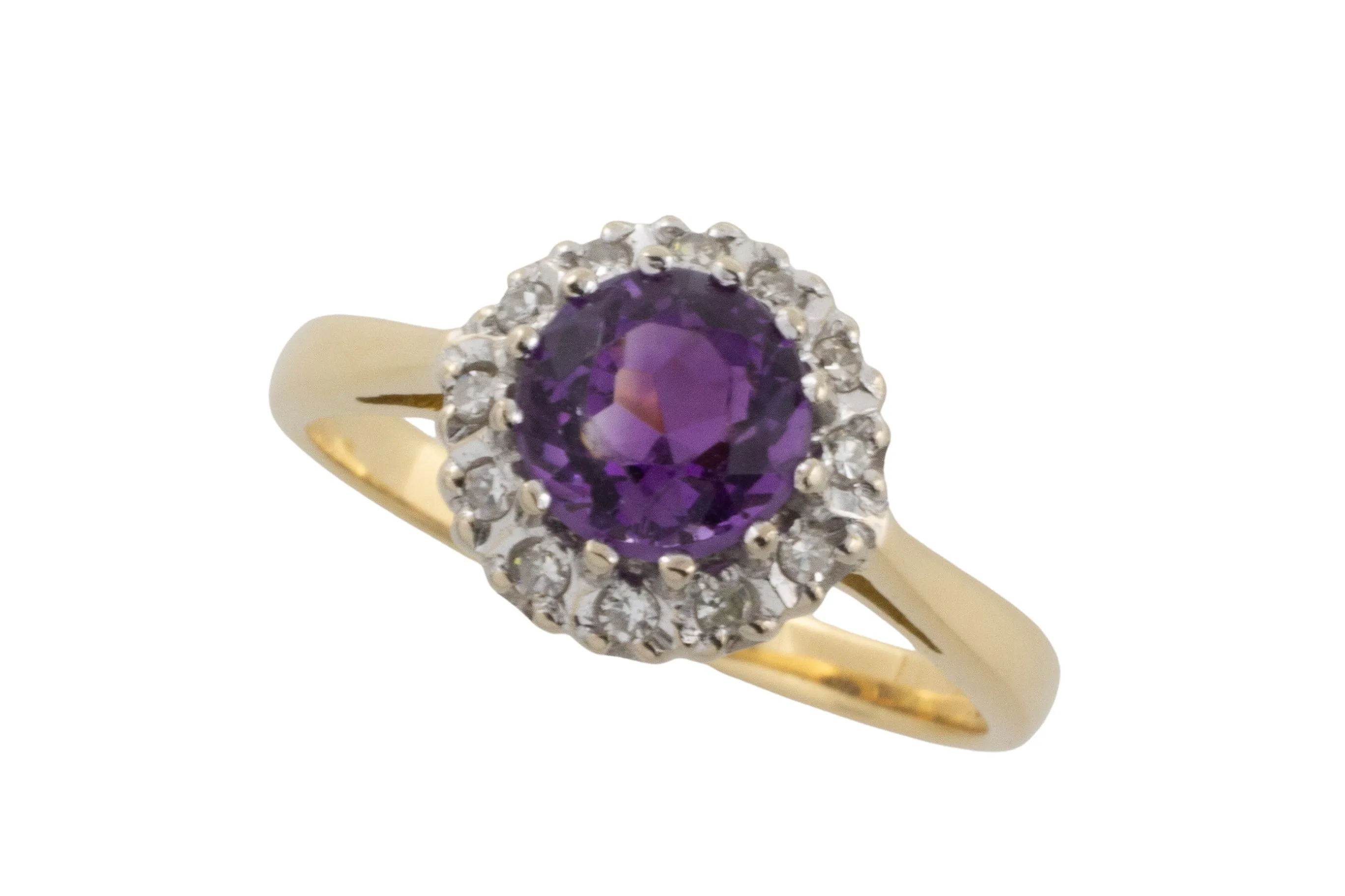 Amethyst and diamond ring in 18 carat gold