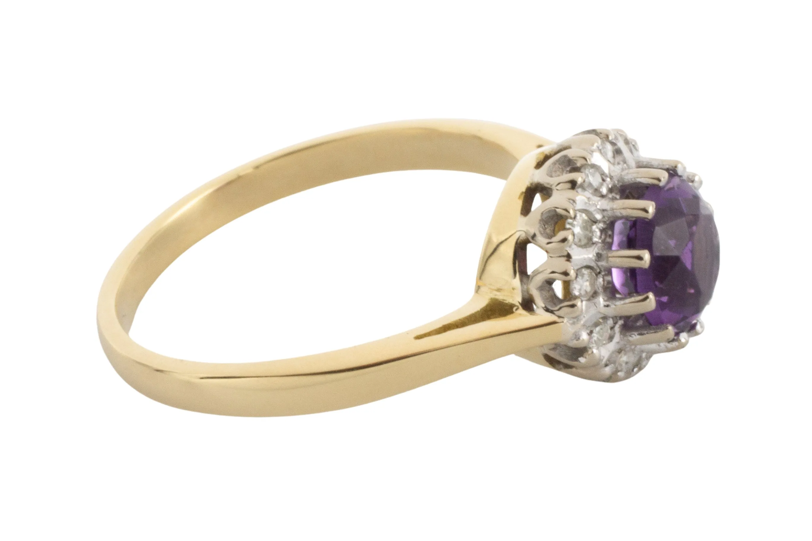 Amethyst and diamond ring in 18 carat gold