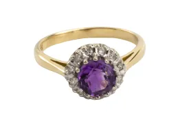 Amethyst and diamond ring in 18 carat gold