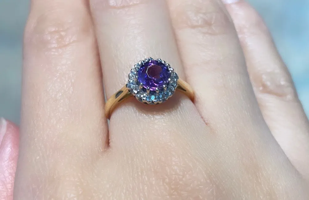 Amethyst and diamond ring in 18 carat gold