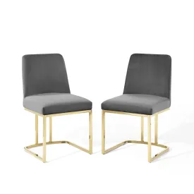 Amplify Sled Base Performance Velvet Dining Chairs - Set of 2 By Modway - EEI-5569 - Gold Gray