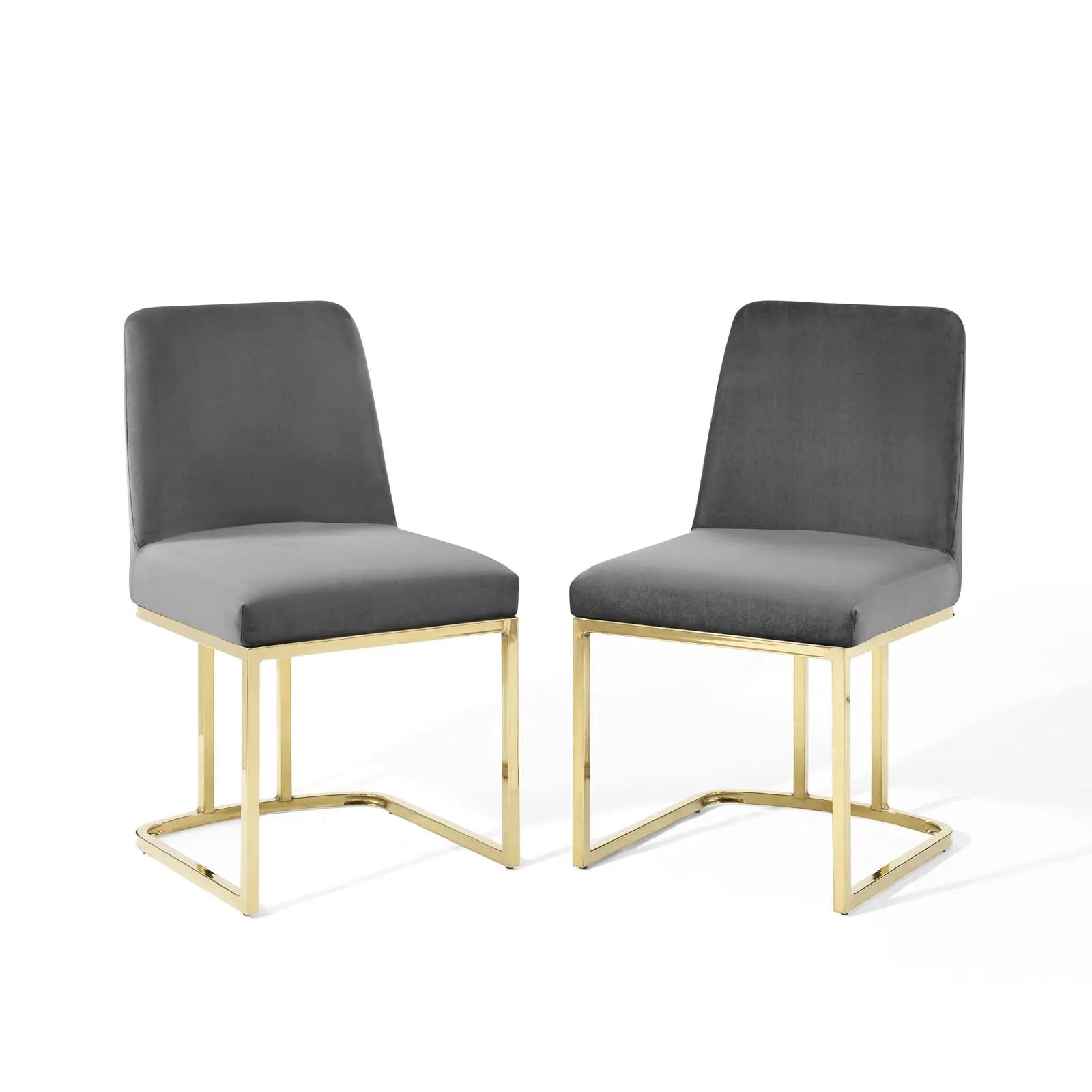 Amplify Sled Base Performance Velvet Dining Chairs - Set of 2 By Modway - EEI-5569 - Gold Gray