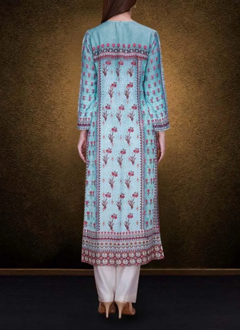 An Aqua Model Kurta Is Floral Print