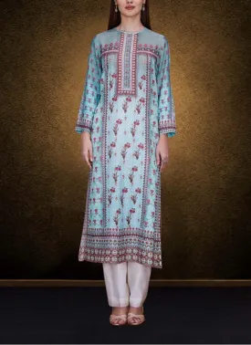 An Aqua Model Kurta Is Floral Print