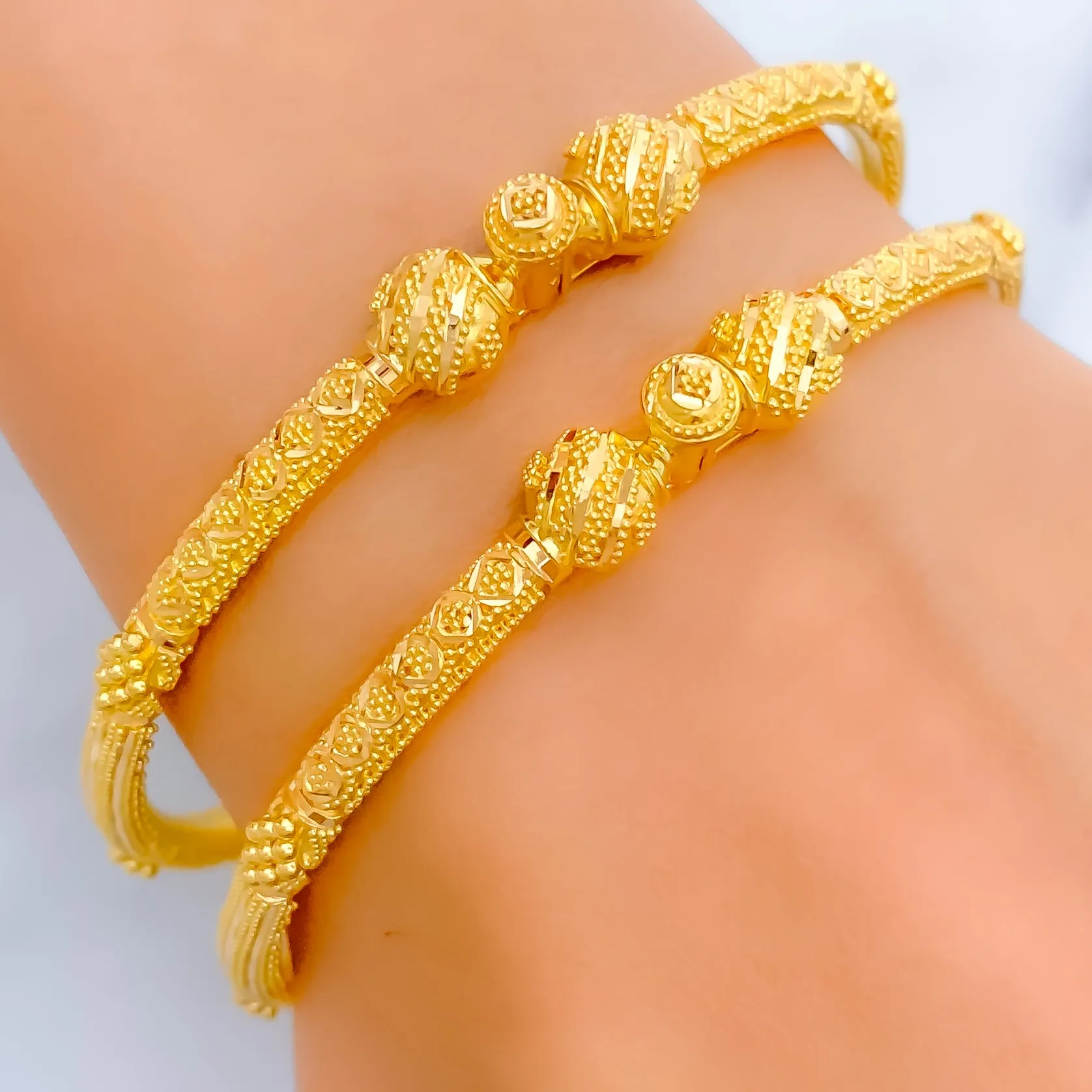 Beaded Floral Striped 22k Gold Pipe Bangles