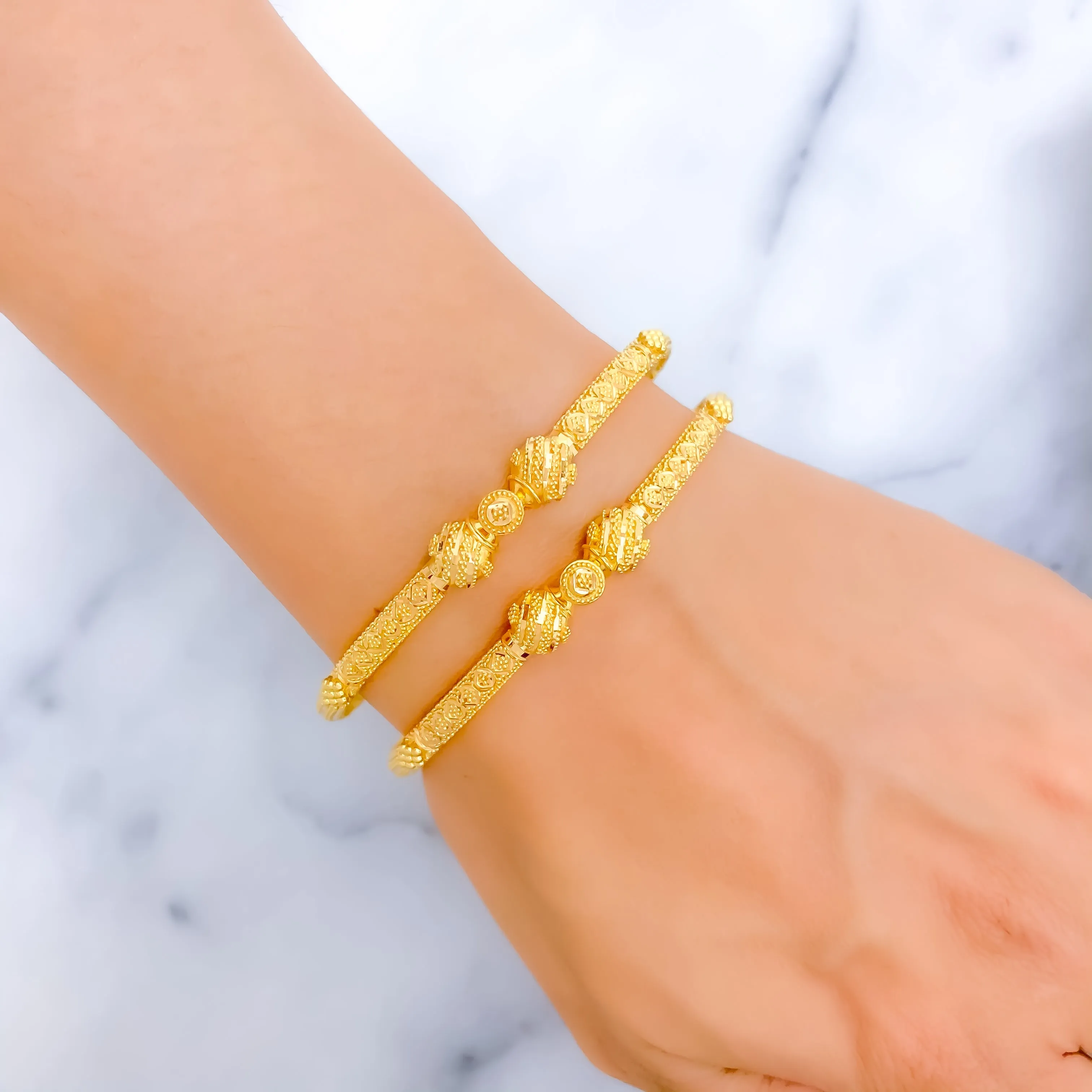 Beaded Floral Striped 22k Gold Pipe Bangles