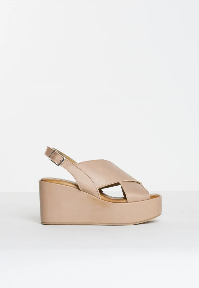 Bianca Nude Leather Platform Sandals