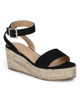 Black Micro Jute Platform Wedges