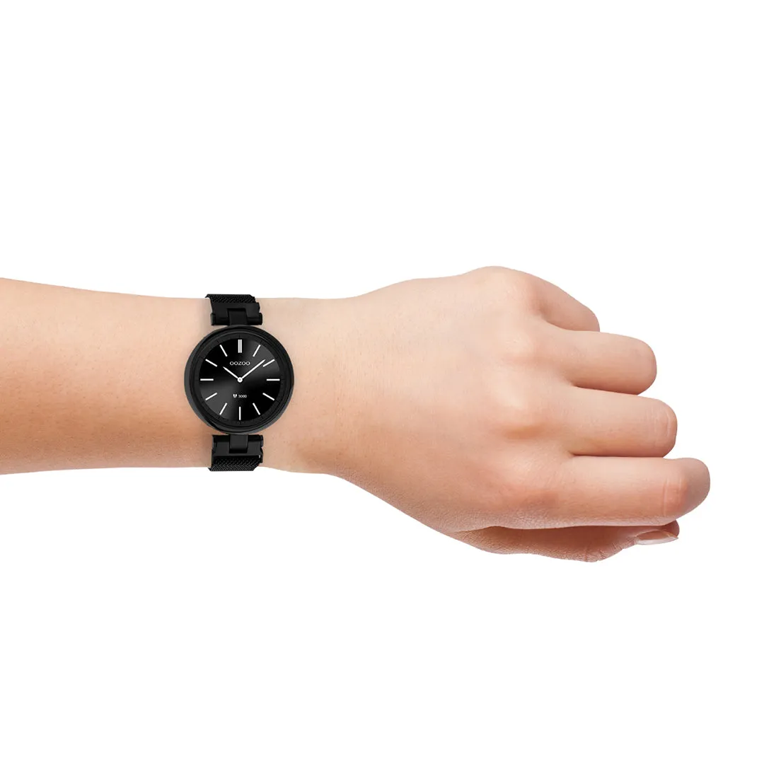 Black OOZOO smartwatch with black metal mesh bracelet - Q00411