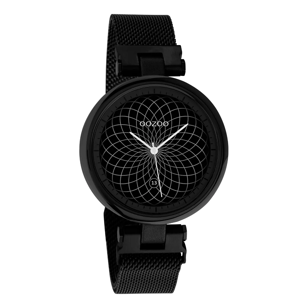 Black OOZOO smartwatch with black metal mesh bracelet - Q00411