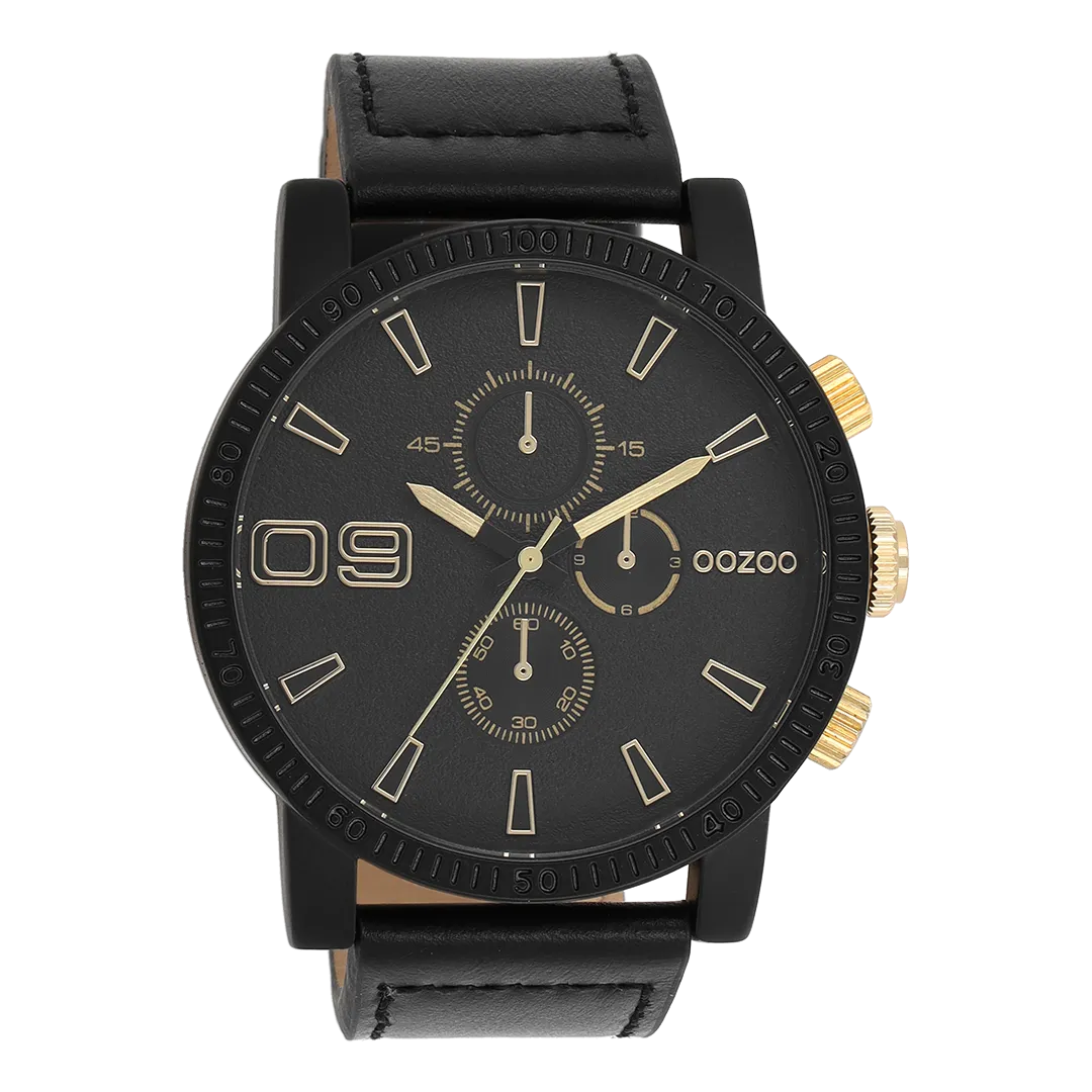 Black OOZOO watch with black leather strap - C11212