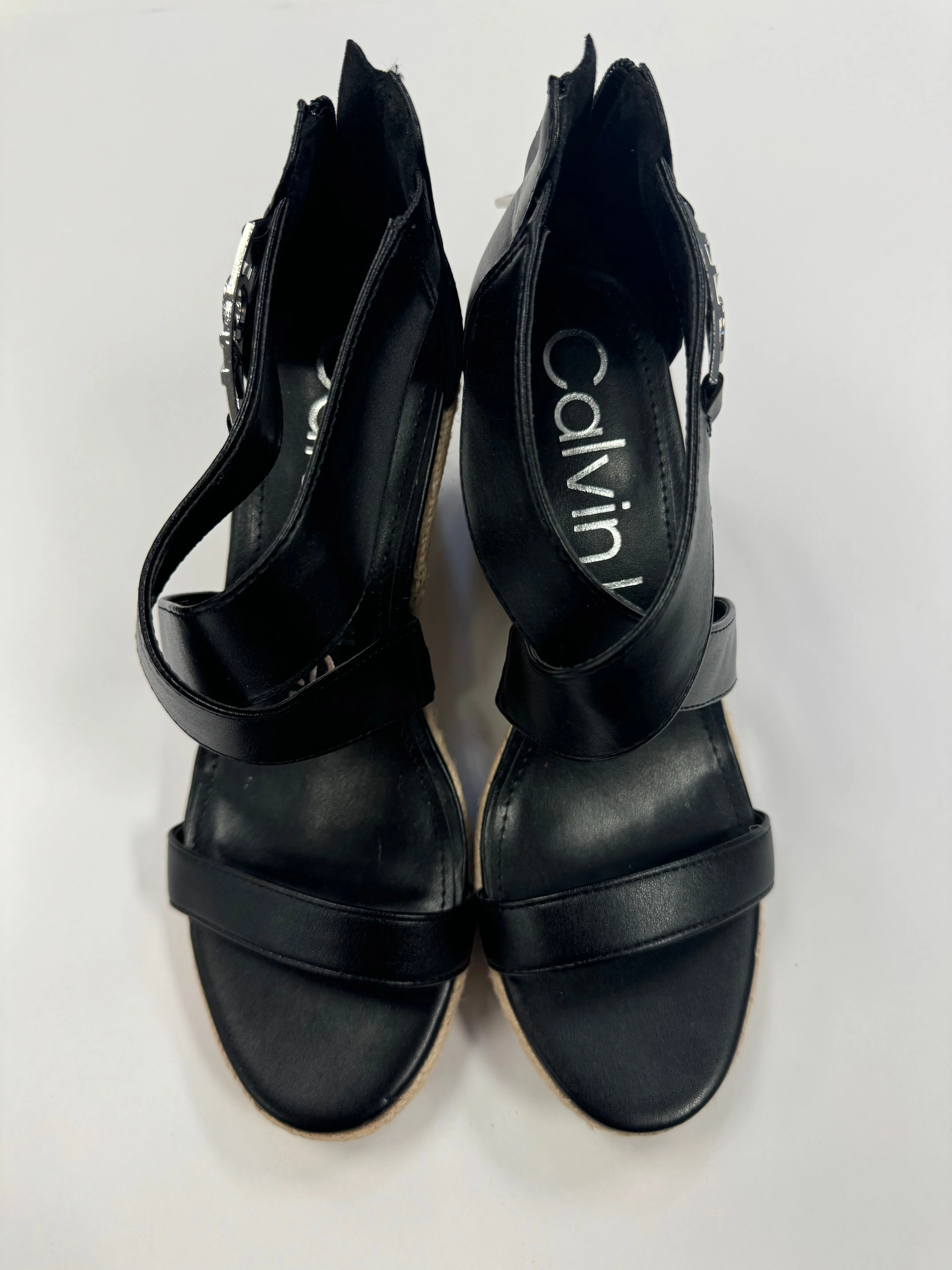 Black Sandals Heels Wedge Calvin Klein, Size 7.5