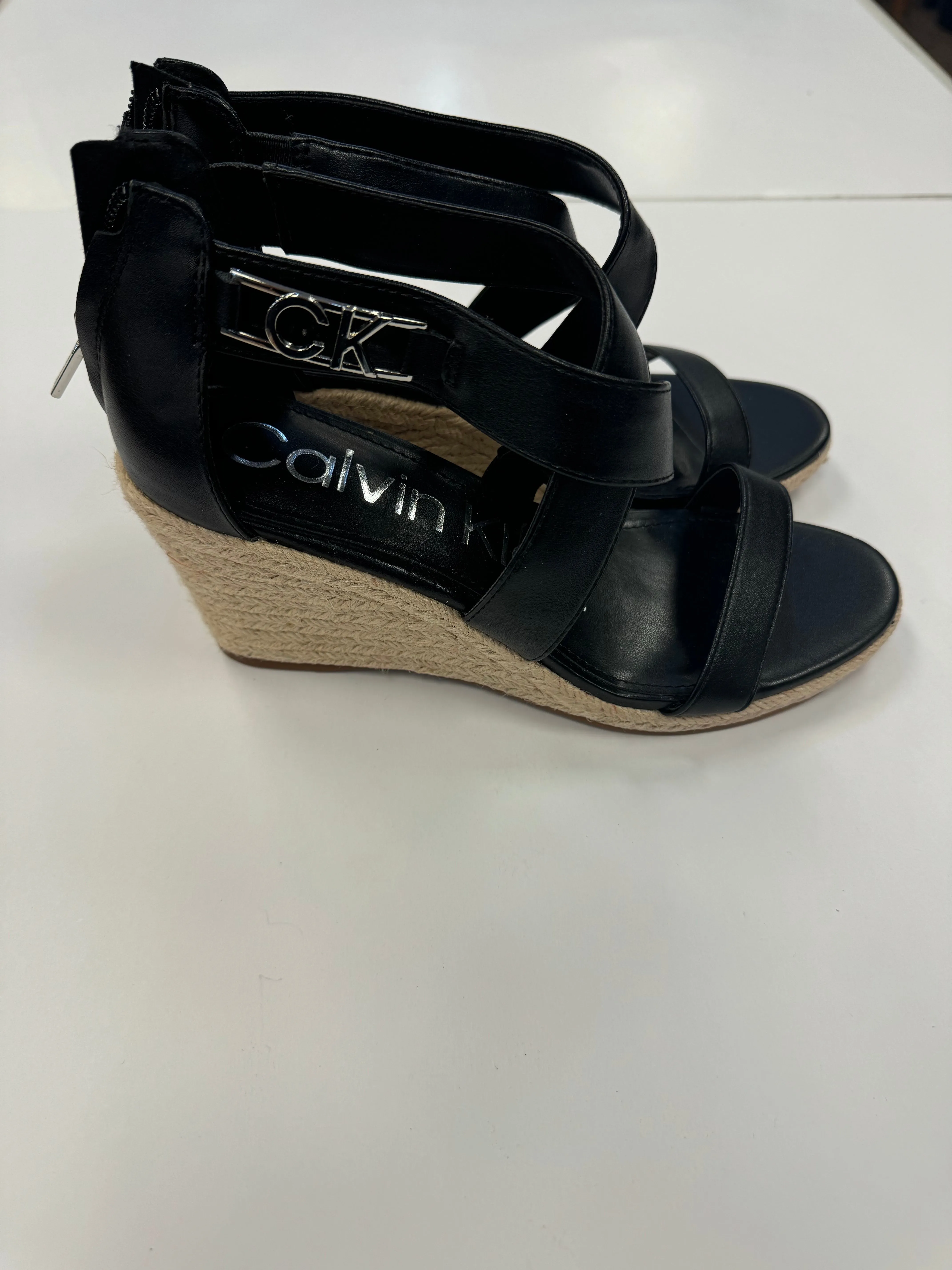 Black Sandals Heels Wedge Calvin Klein, Size 7.5