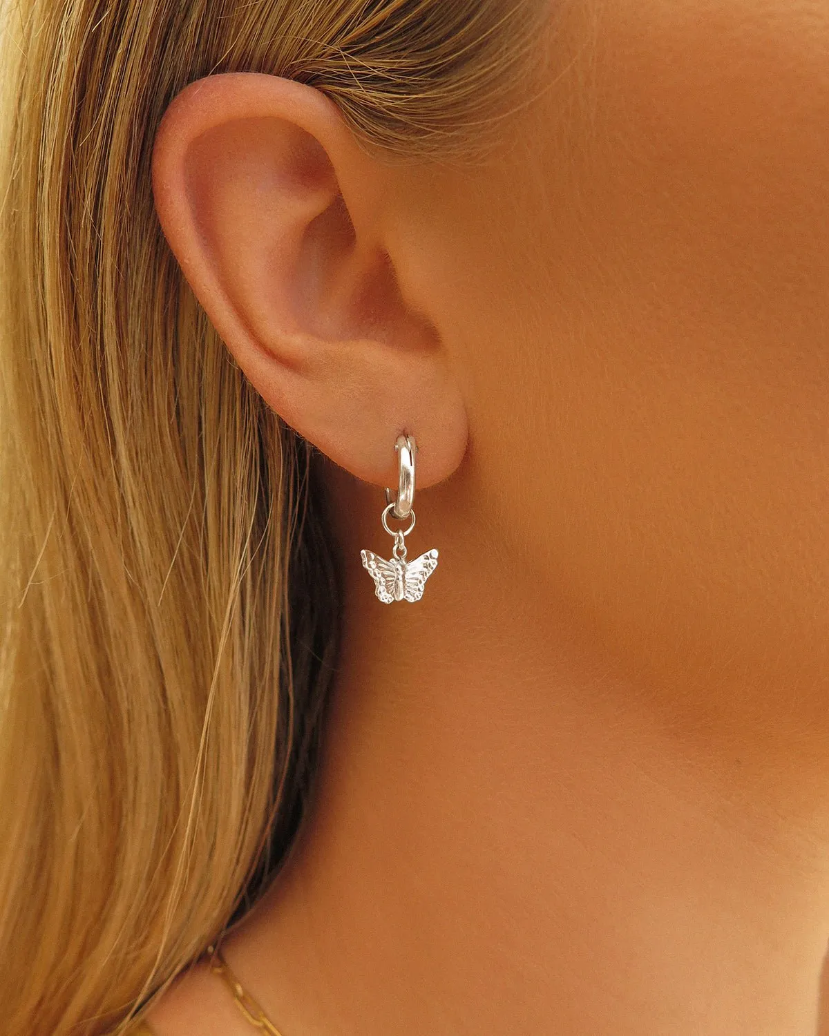 Butterfly Thick Hoop Earrings  - Sterling Silver