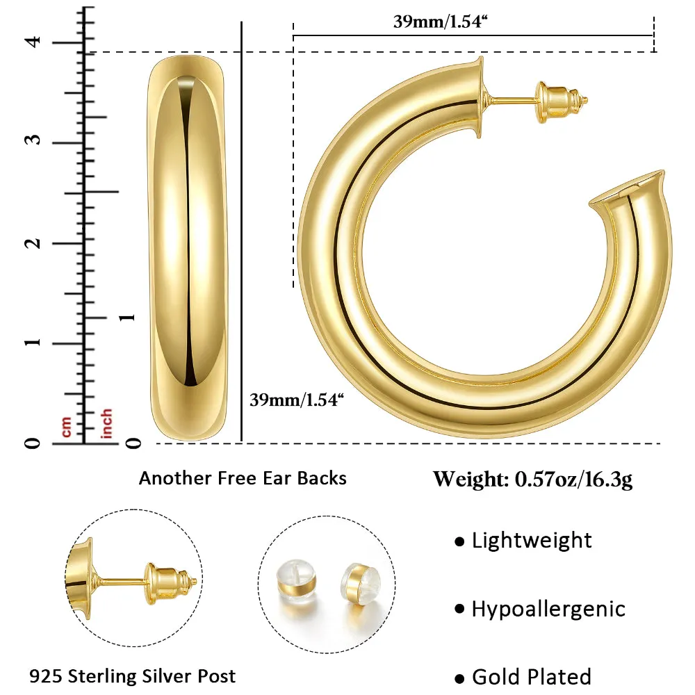 Chunky Gold Tube Hoop Earrings 14K Plated