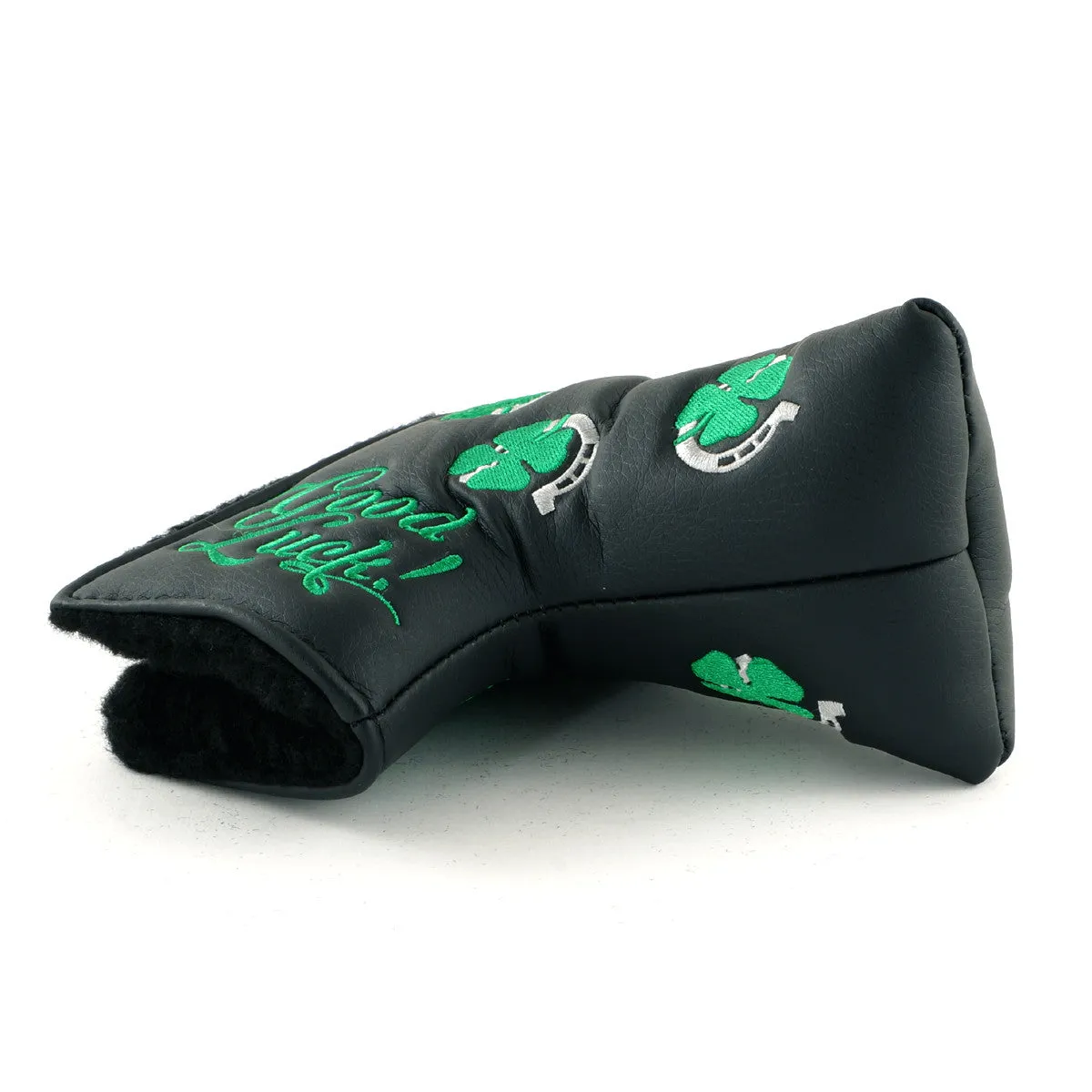 Clover and Horseshoe Head Cover for Blade and Midsize Mallet Putter, Black