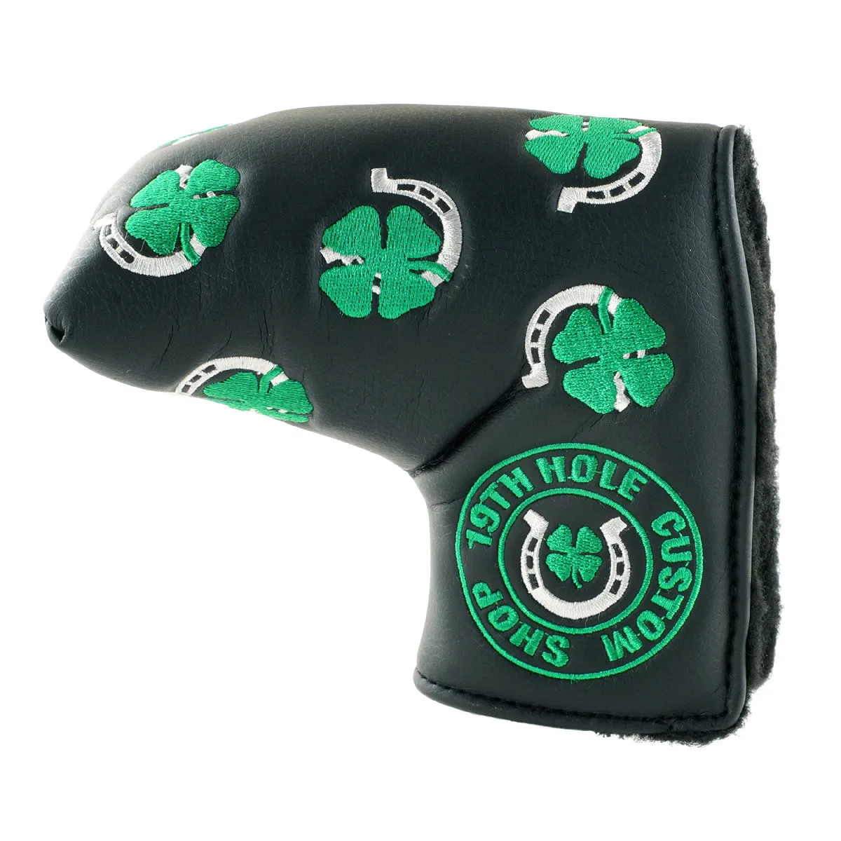 Clover and Horseshoe Head Cover for Blade and Midsize Mallet Putter, Black