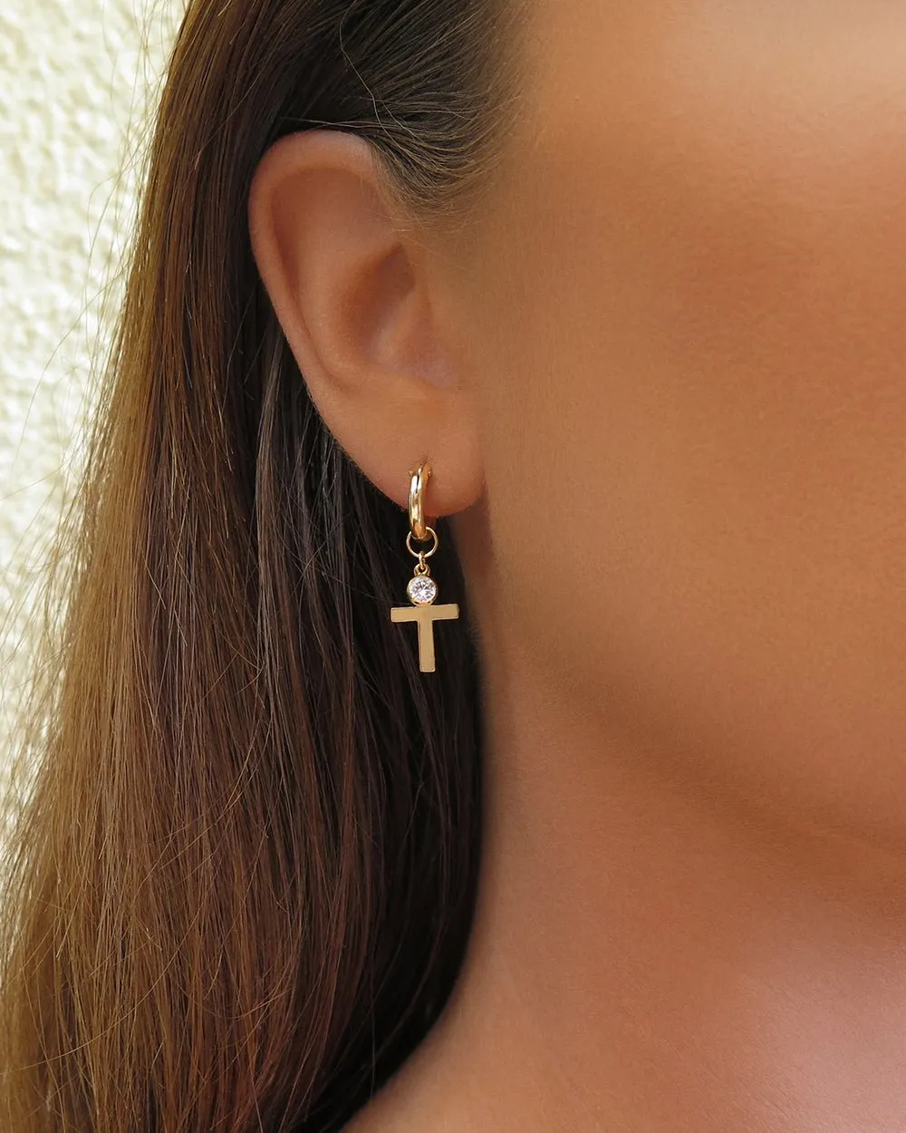 CZ Cross Thick Hoop Earrings