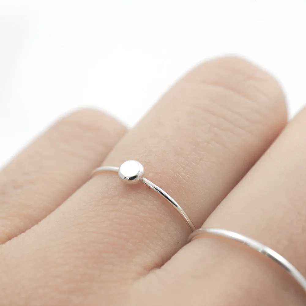 Dainty tiny flat ball Ring - Silver