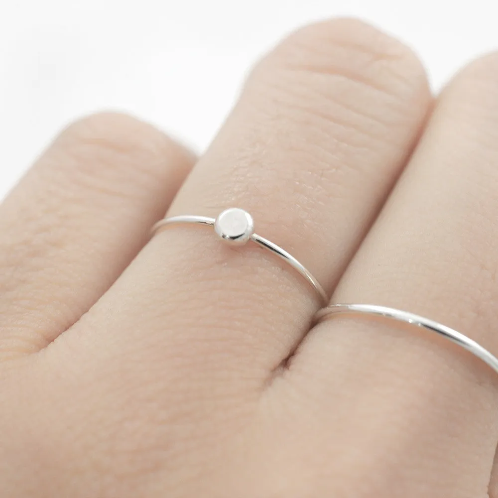 Dainty tiny flat ball Ring - Silver