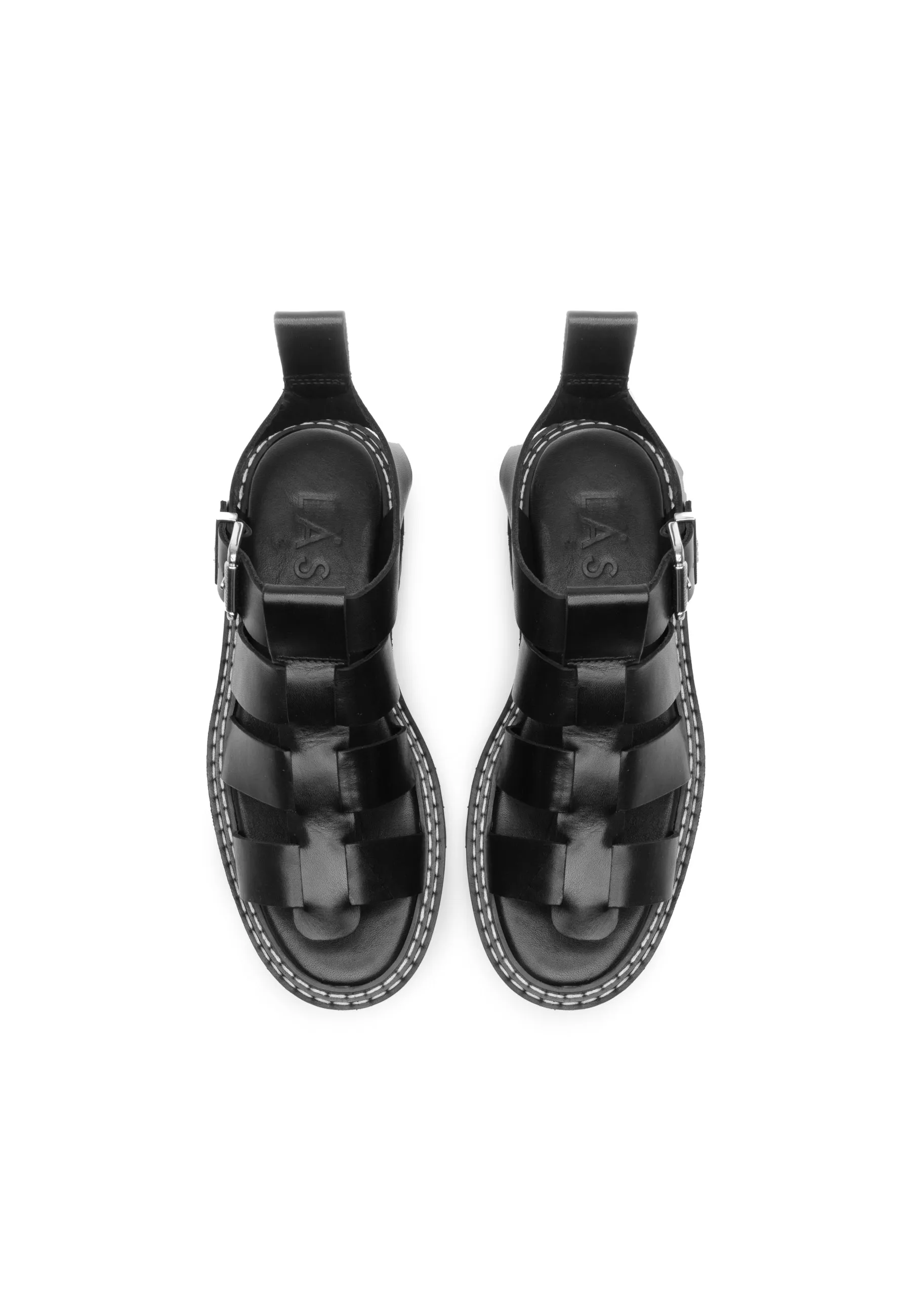 Daphny Black Leather Chunky Sandals