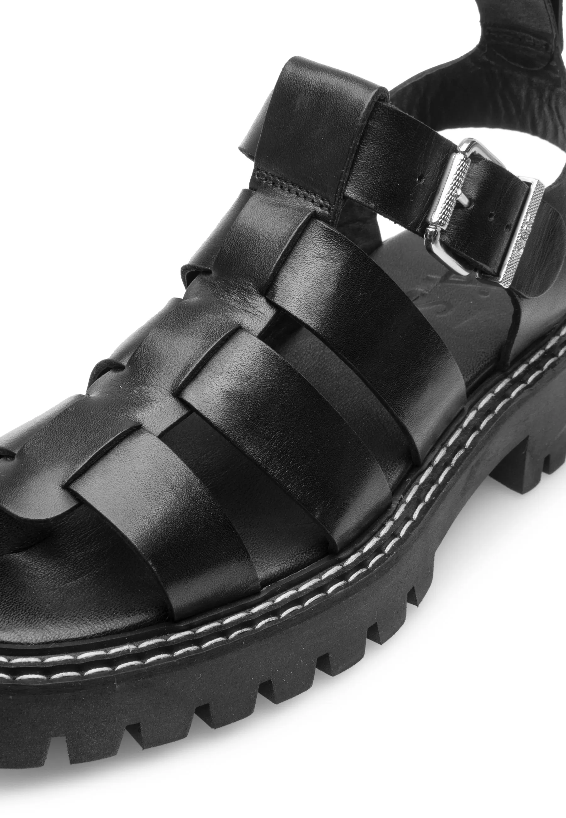 Daphny Black Leather Chunky Sandals