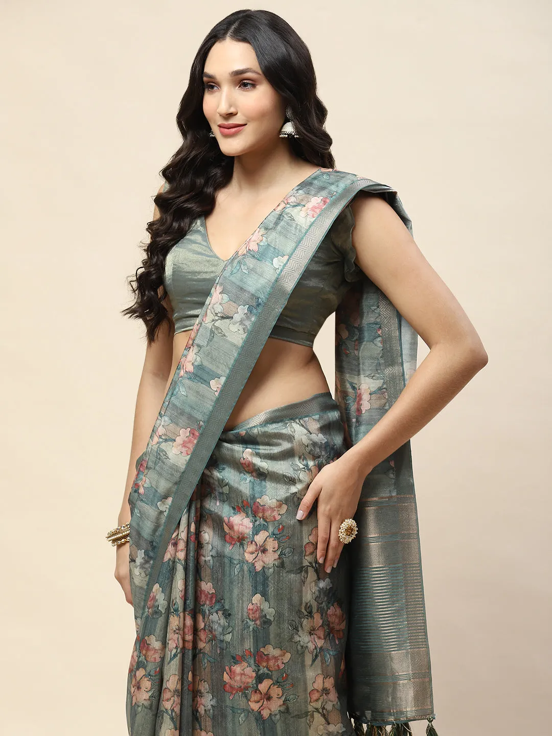 Digital Floral Printed Cotton Saree