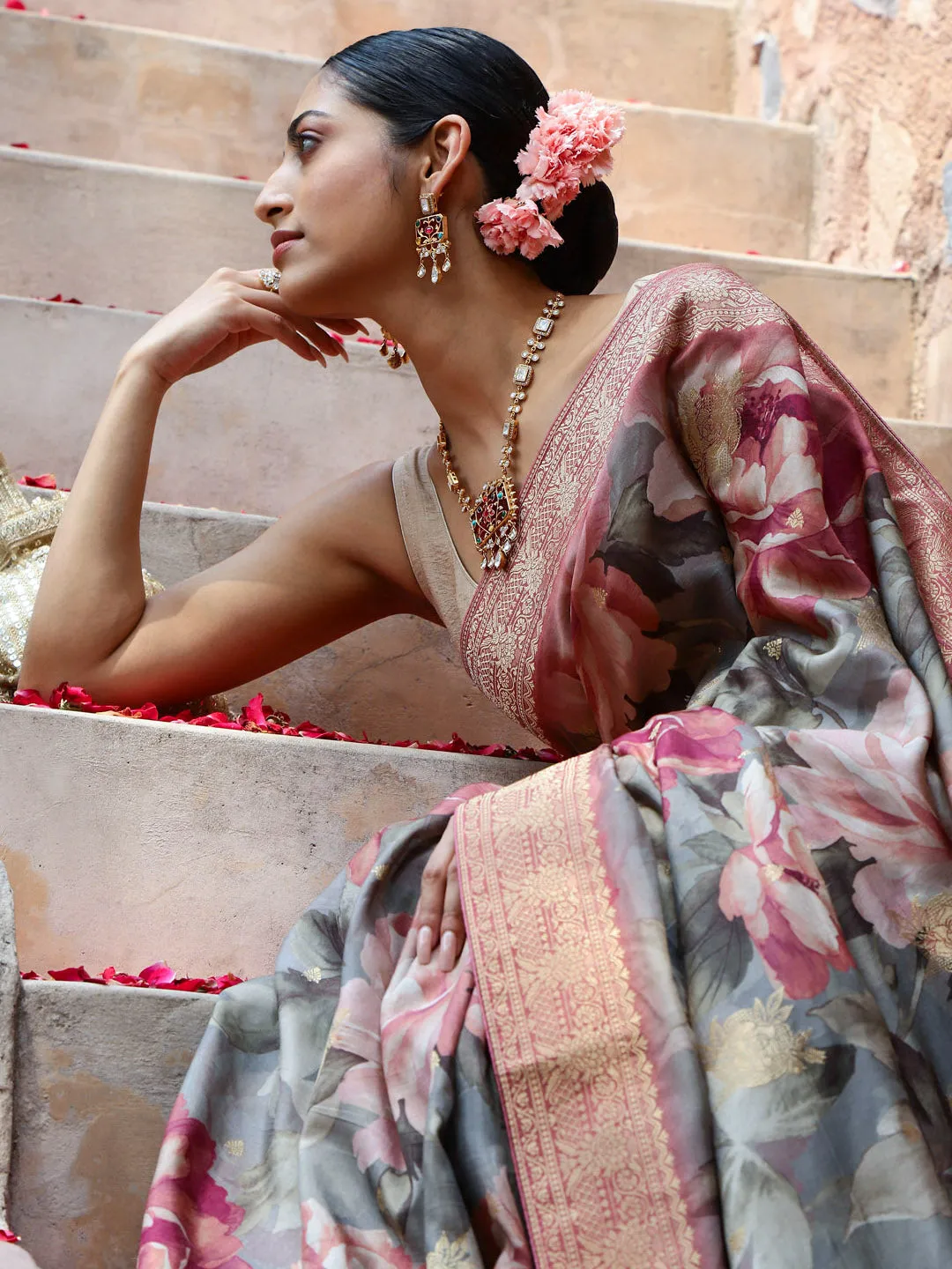 Digital Floral Printed Handloom Saree