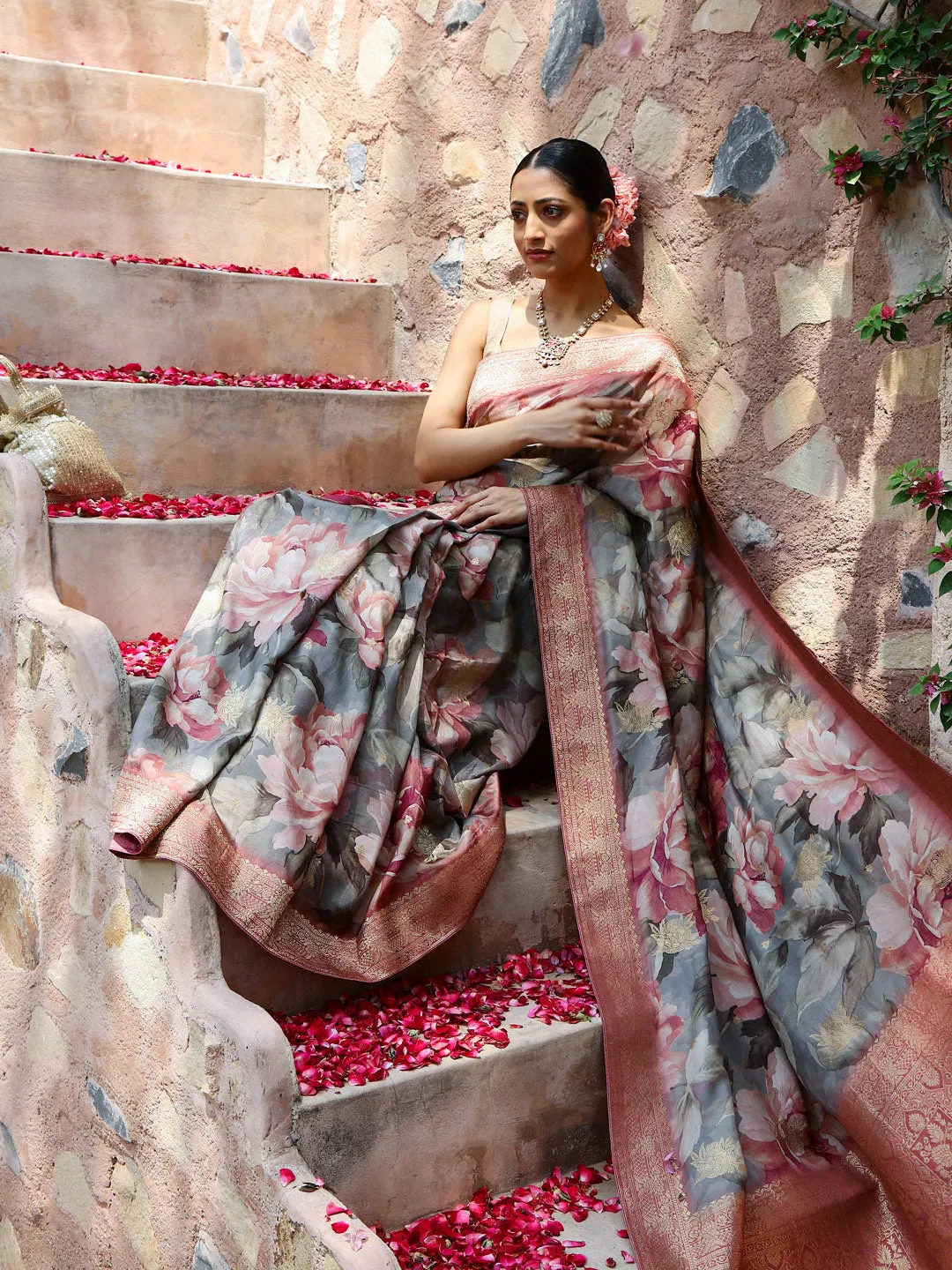 Digital Floral Printed Handloom Saree