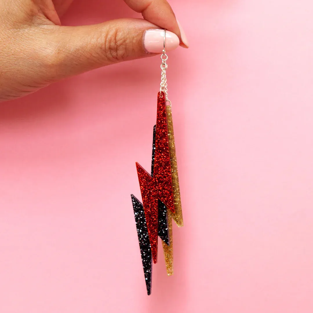 Fox and Doll Bowie Asymmetrical Bolt Earrings Mixed Glitter