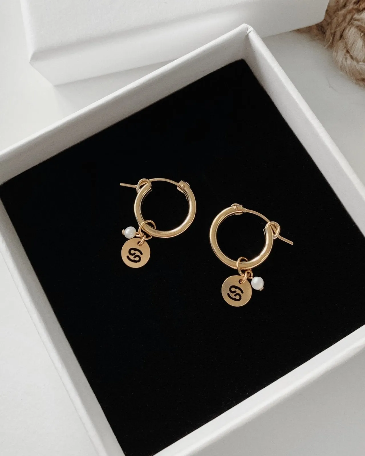 Freshwater Pearl Zodiac Thick Hoop Earrings  - 14k Yellow Gold Fill