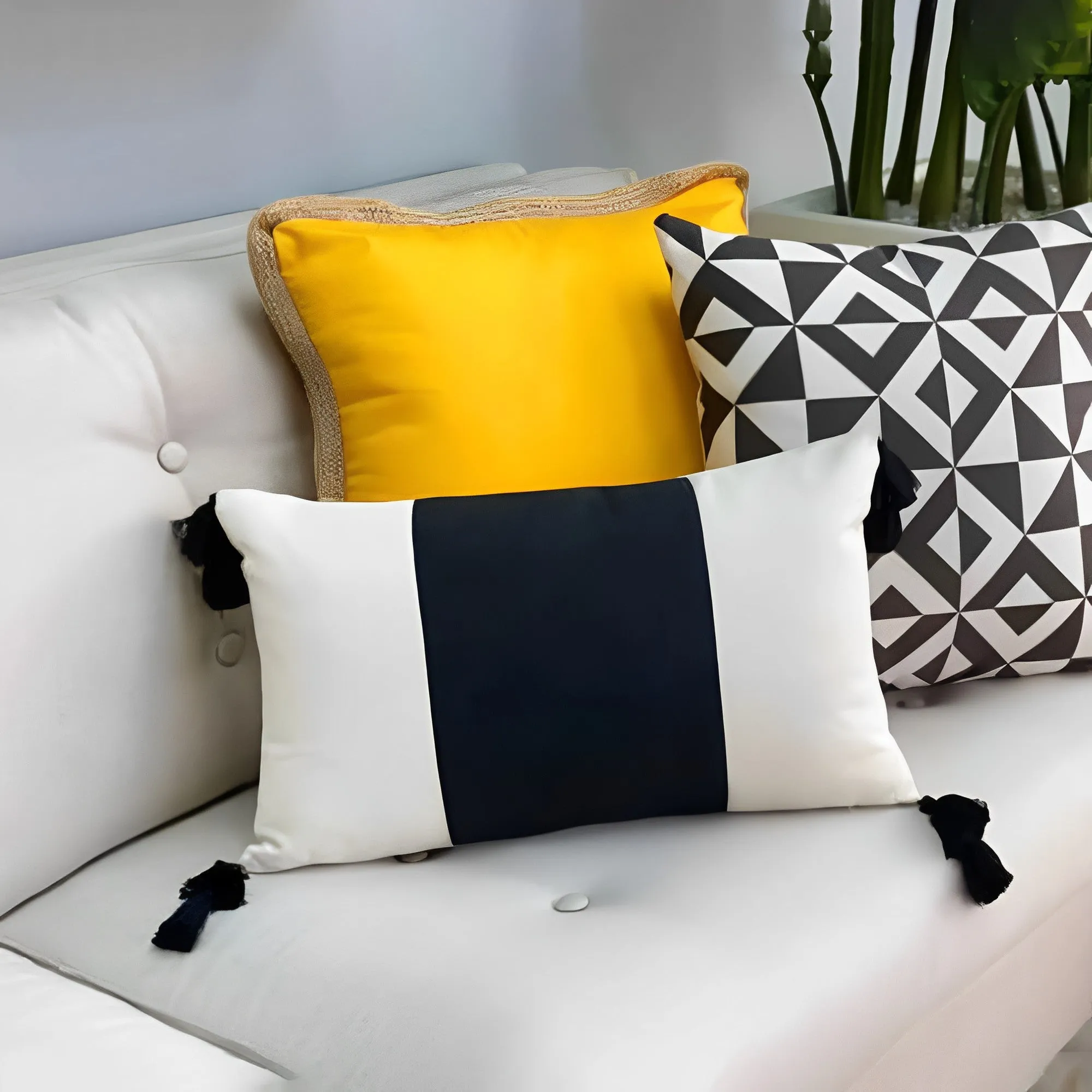 Geometric White & Black Throw Pillow