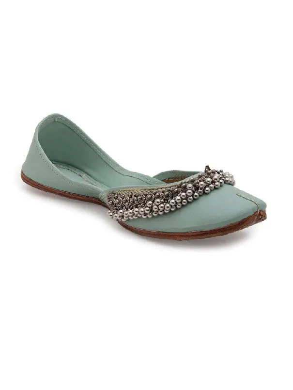 Ghugroo Blast - Mint Embellished Leatherette Juttis