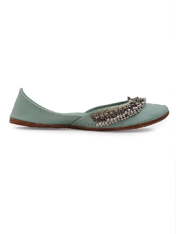 Ghugroo Blast - Mint Embellished Leatherette Juttis