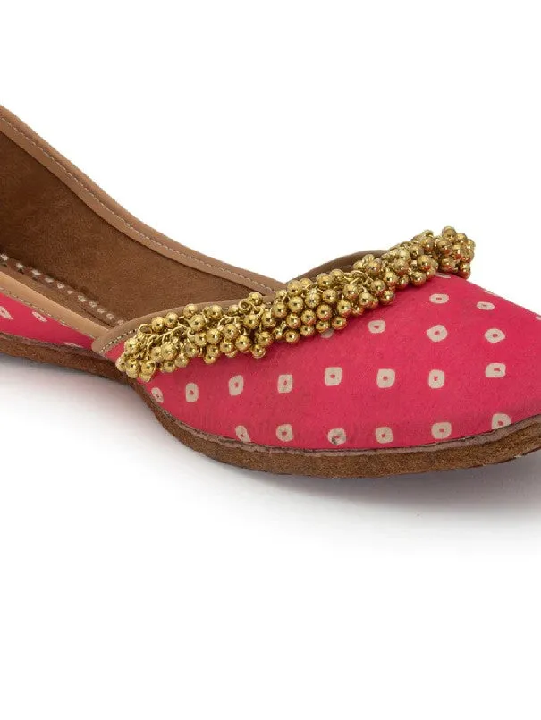 Ghugroo Edit - Pink Bandhani Ghugroo Embellished Juttis