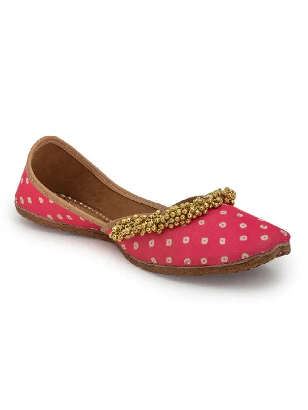 Ghugroo Edit - Pink Bandhani Ghugroo Embellished Juttis