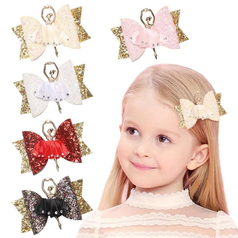 Glitter Ballerina Big Bow Hair Clip/Barrette