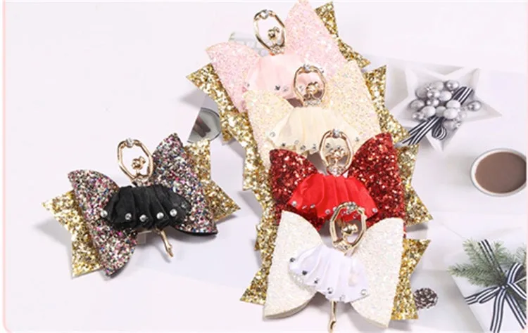 Glitter Ballerina Big Bow Hair Clip/Barrette