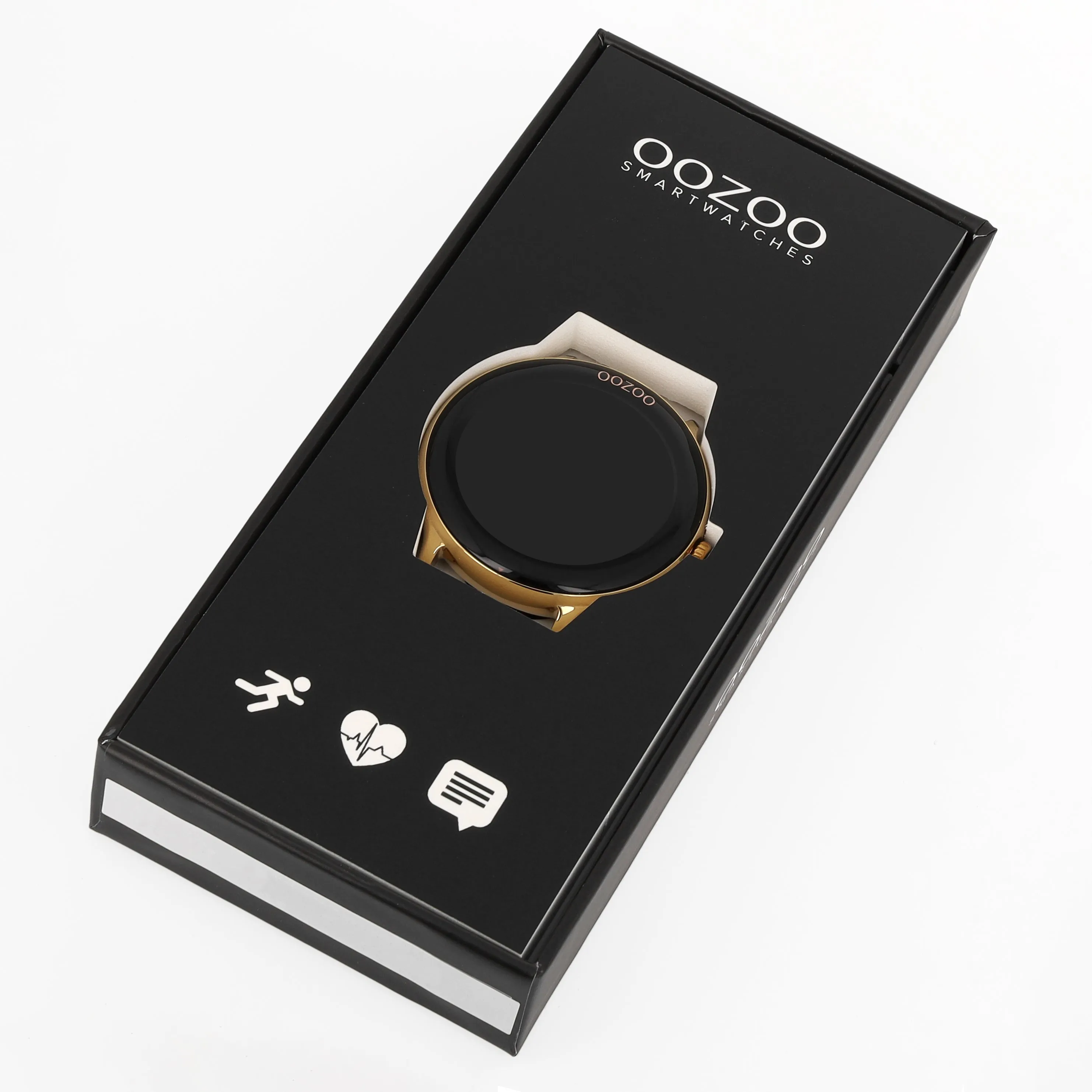 Gold coloured OOZOO smartwatch with black rubber strap - Q00132