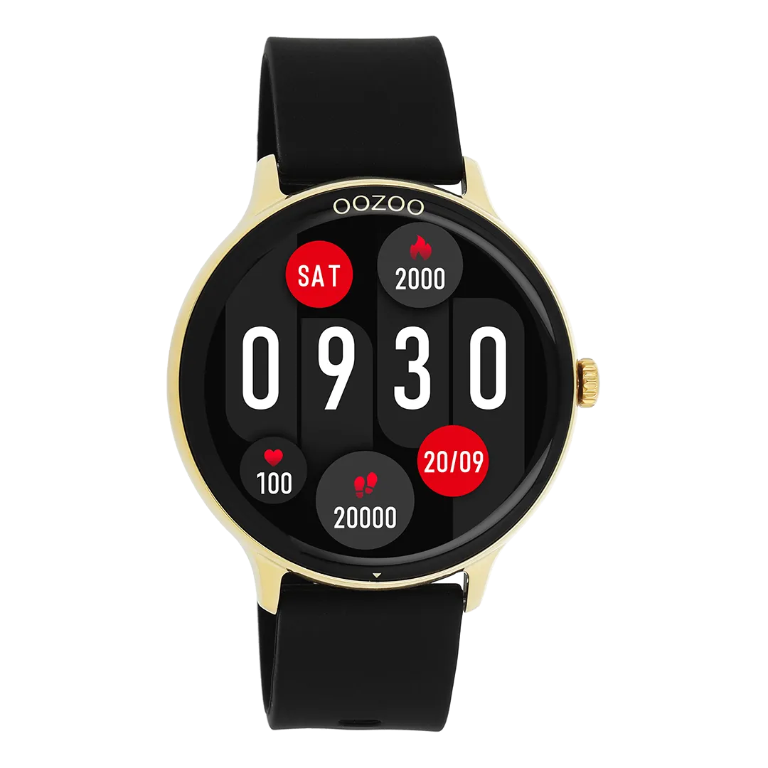 Gold coloured OOZOO smartwatch with black rubber strap - Q00132