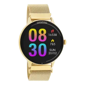 Gold coloured OOZOO smartwatch with gold coloured metal mesh bracelet - Q00136