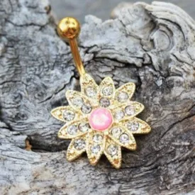 Gold Plated Gleaming Sunburst Flower Navel Ring